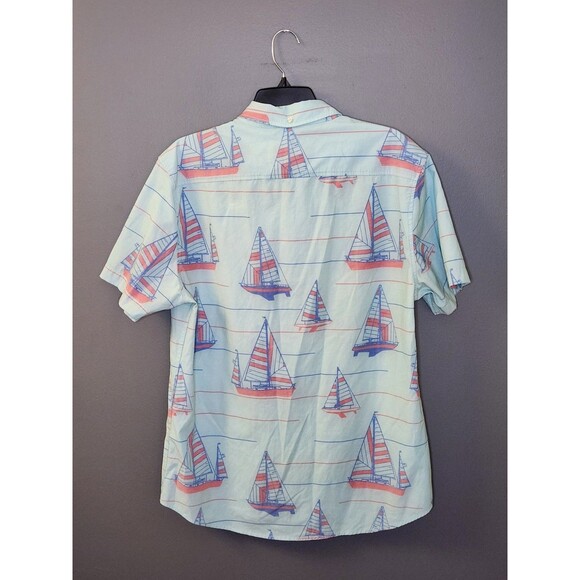Chubbies Shirt Men's L Blue Sailboat Print Short Sleeve Button Down Stretch - Picture 3 of 6